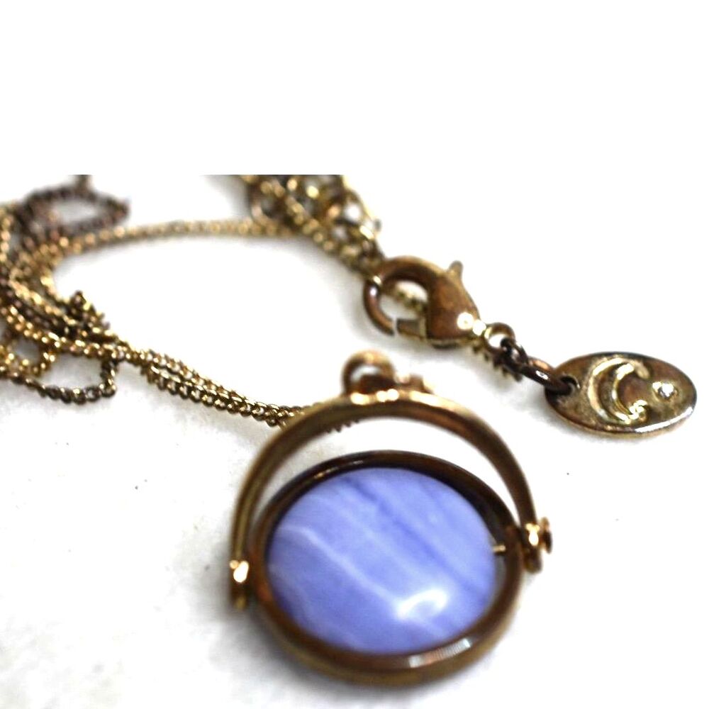 Charming Charlie Captivating Blue Wave Agate Stone Gold Tone 18" Modish Necklace